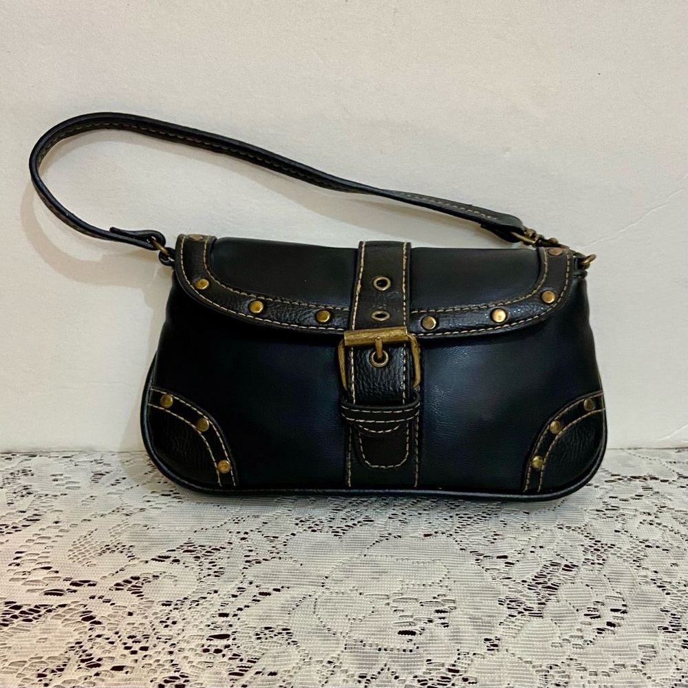 Small Black Faux Leather HandBag (8in x 5in x 2in )